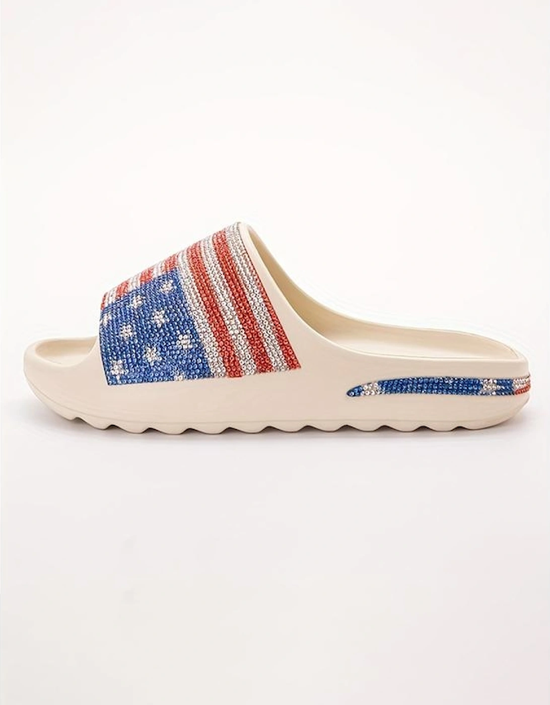 Azura Exchange White Rhinestone American Flag Thick Sole Slippers