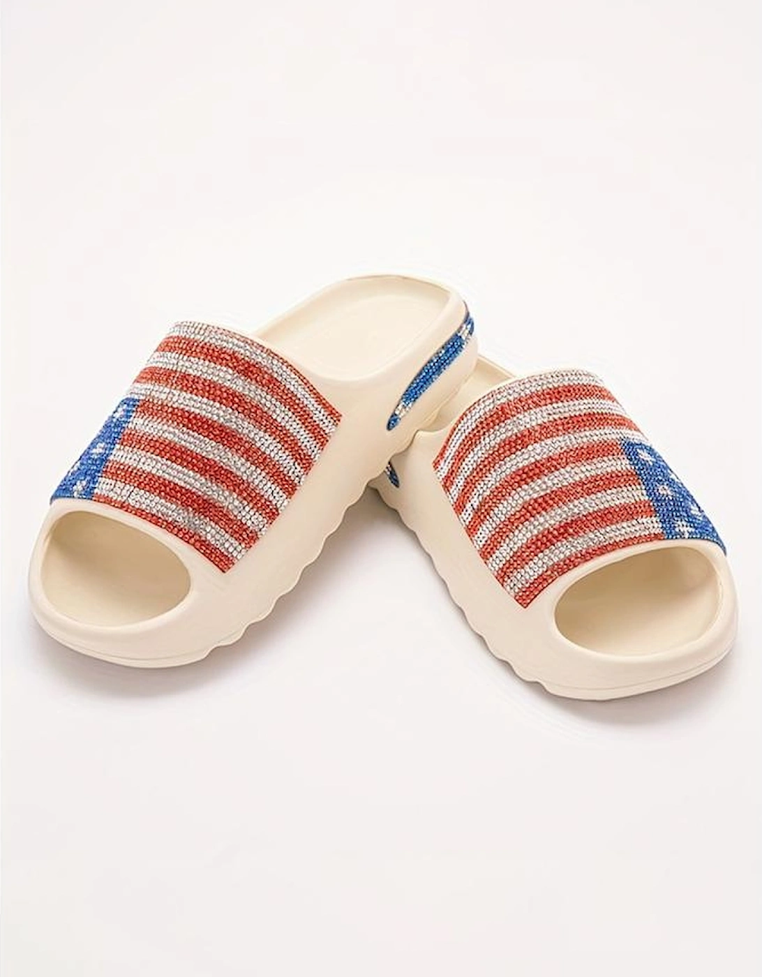Azura Exchange White Rhinestone American Flag Thick Sole Slippers