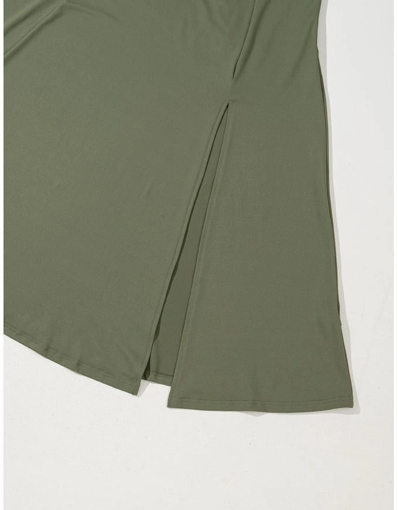 Four Leaf Clover Sleeveless Scoop Neck Flared Split Midi Dress