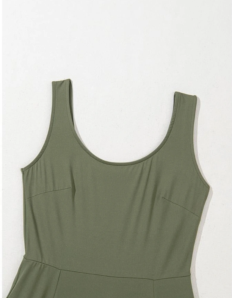 Four Leaf Clover Sleeveless Scoop Neck Flared Split Midi Dress