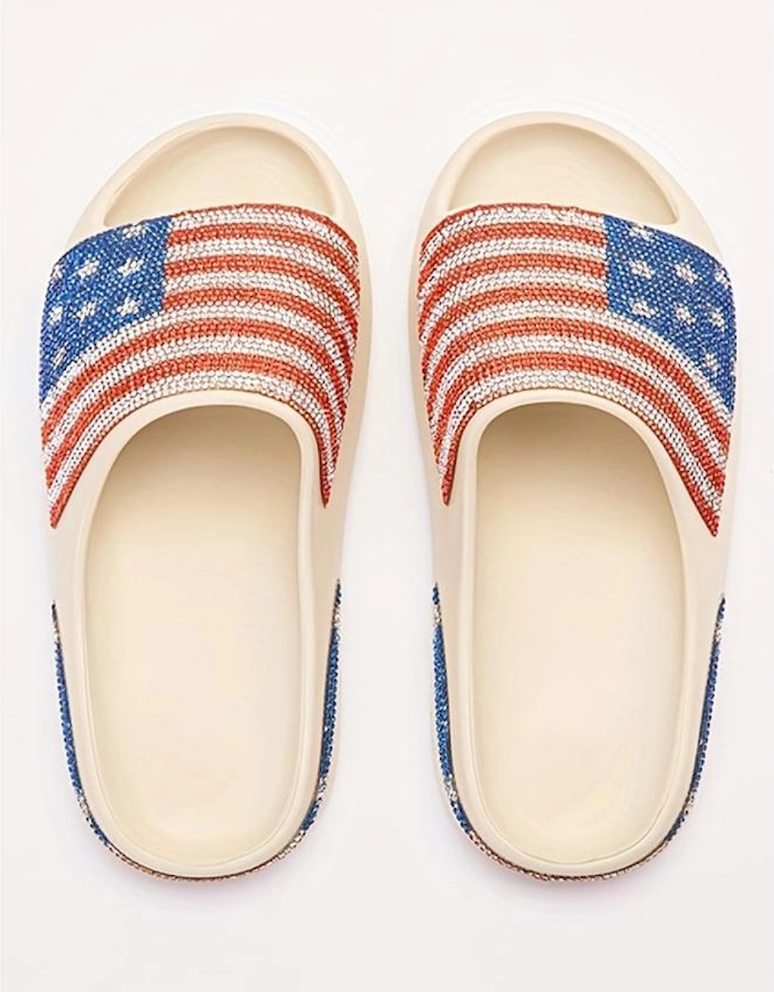 Azura Exchange White Rhinestone American Flag Thick Sole Slippers