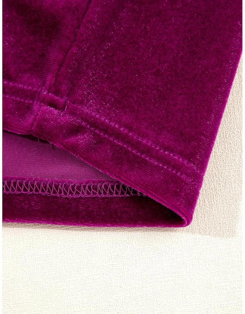 Pitaya Pink Velvet Mock Neck Ruched Long Sleeve Bodycon Dress