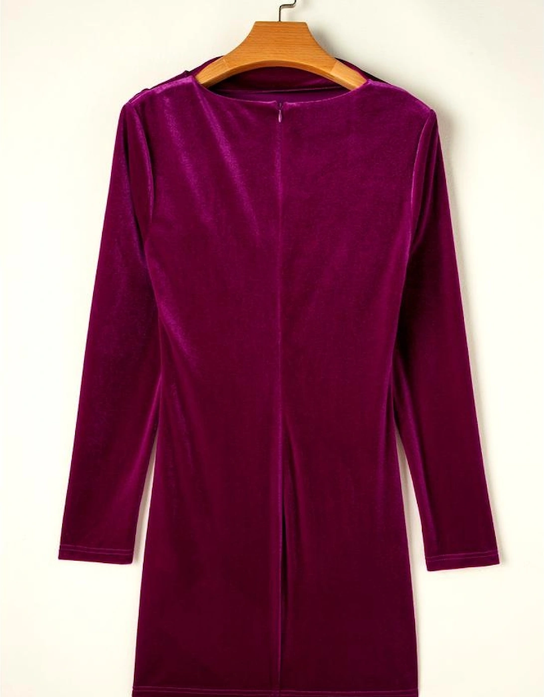 Pitaya Pink Velvet Mock Neck Ruched Long Sleeve Bodycon Dress