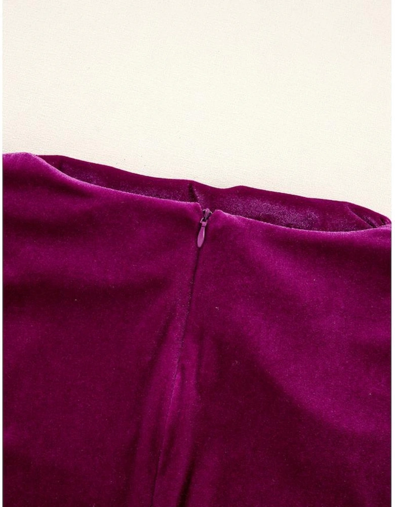 Pitaya Pink Velvet Mock Neck Ruched Long Sleeve Bodycon Dress