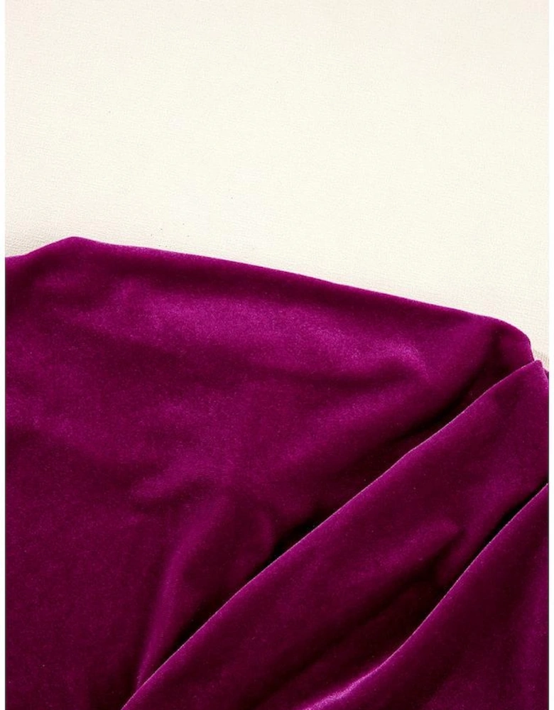 Pitaya Pink Velvet Mock Neck Ruched Long Sleeve Bodycon Dress