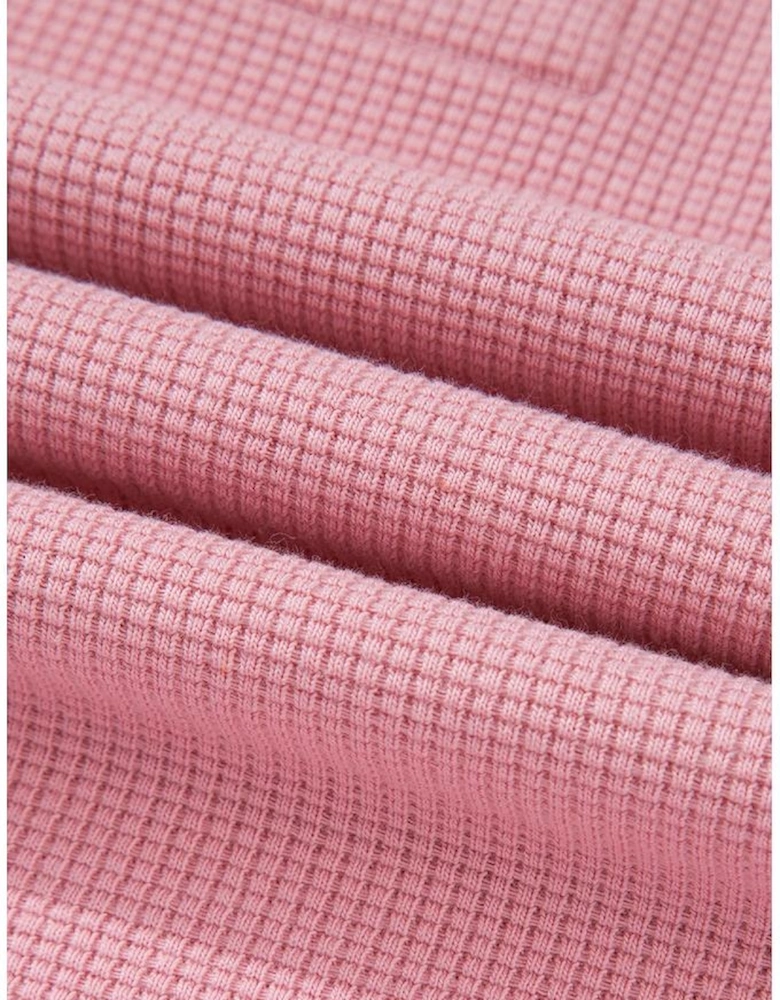 Pink Waffle Knit Bishop Sleeve Split Oversized Sweatshirt