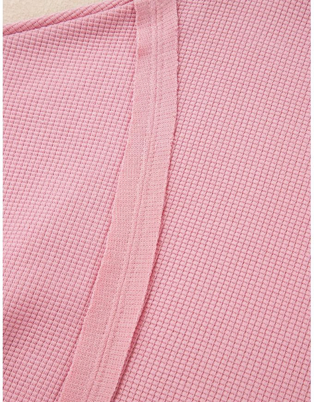 Pink Waffle Knit Bishop Sleeve Split Oversized Sweatshirt