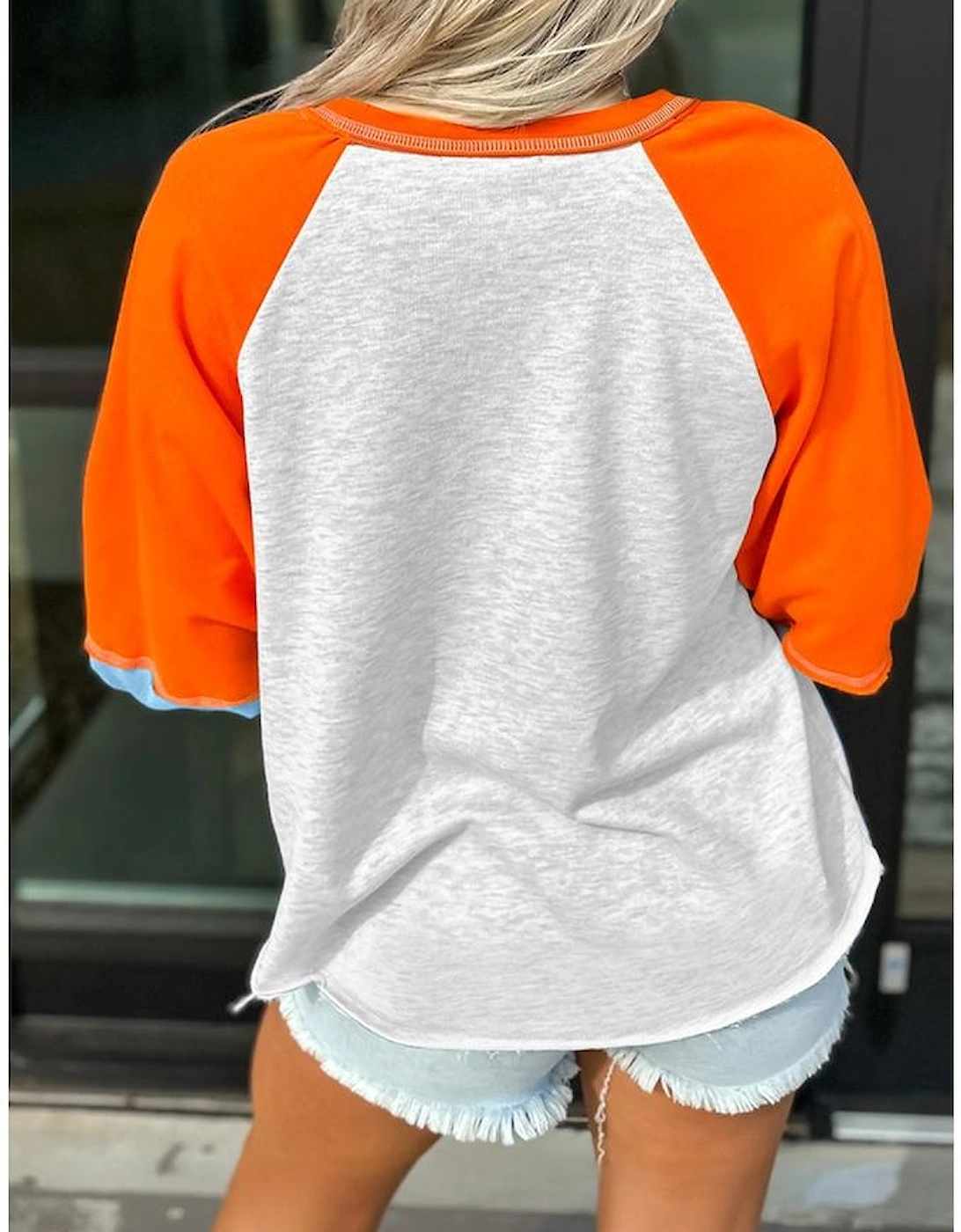 Light Grey Sequin Fall Elements Patched Color Block Patchwork Long Sleeve Loose Top, 6 of 5