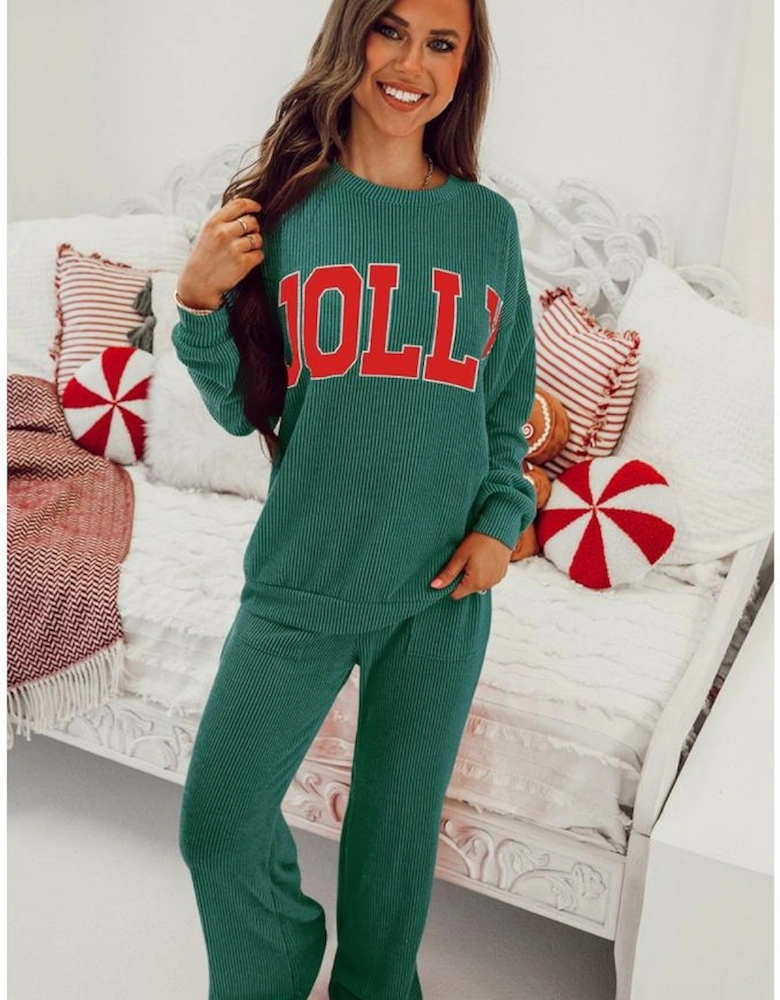 Evergreen JOLLY Corded Long Sleeve Top and Pockets Pants Set