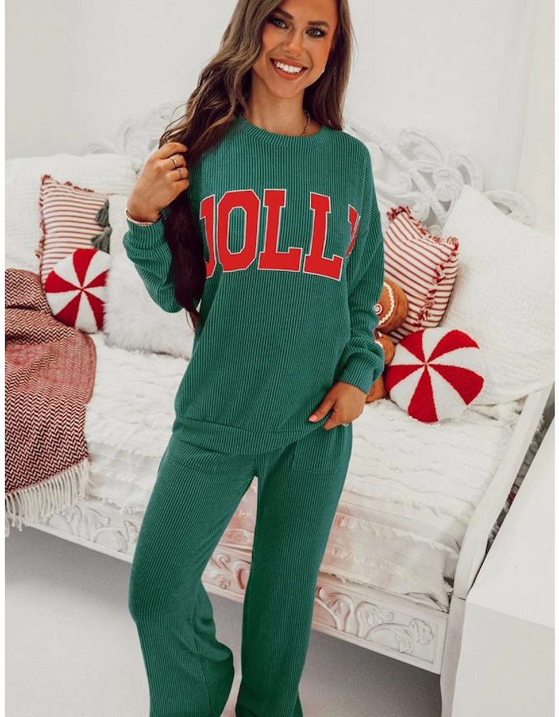 Evergreen JOLLY Corded Long Sleeve Top and Pockets Pants Set