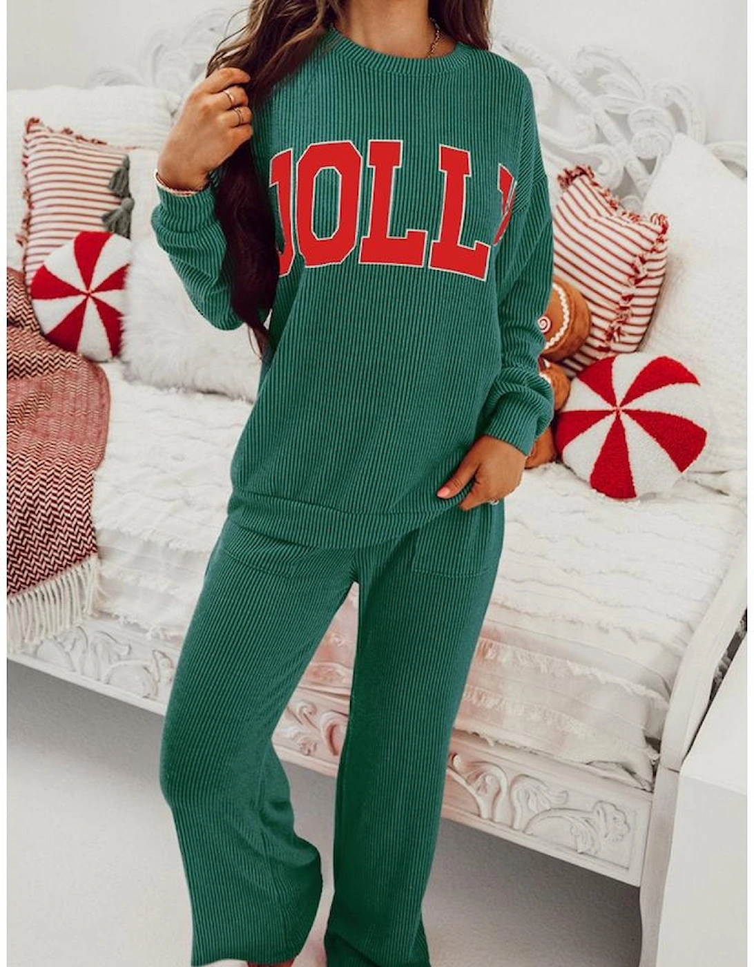 Evergreen JOLLY Corded Long Sleeve Top and Pockets Pants Set