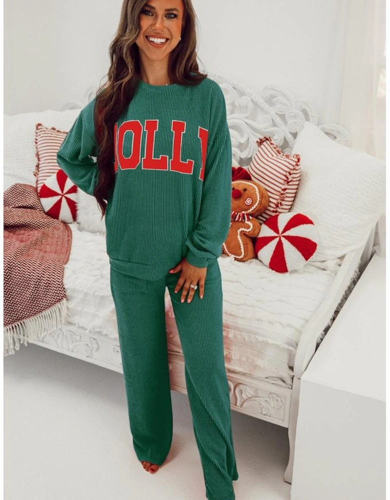 Evergreen JOLLY Corded Long Sleeve Top and Pockets Pants Set