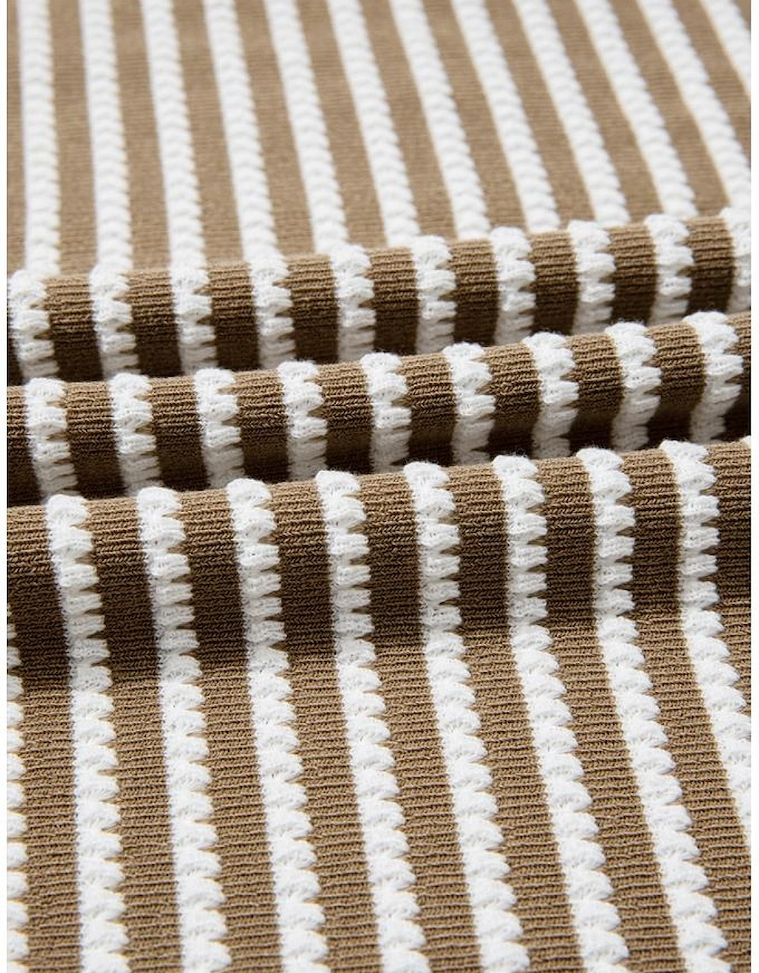 Khaki Stripe Textured Dolman Sleeve High Low Plus Size Top