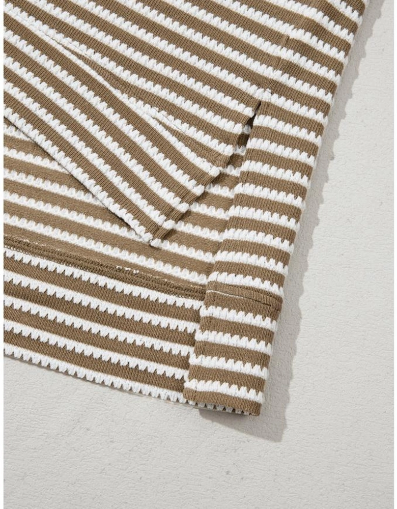 Khaki Stripe Textured Dolman Sleeve High Low Plus Size Top