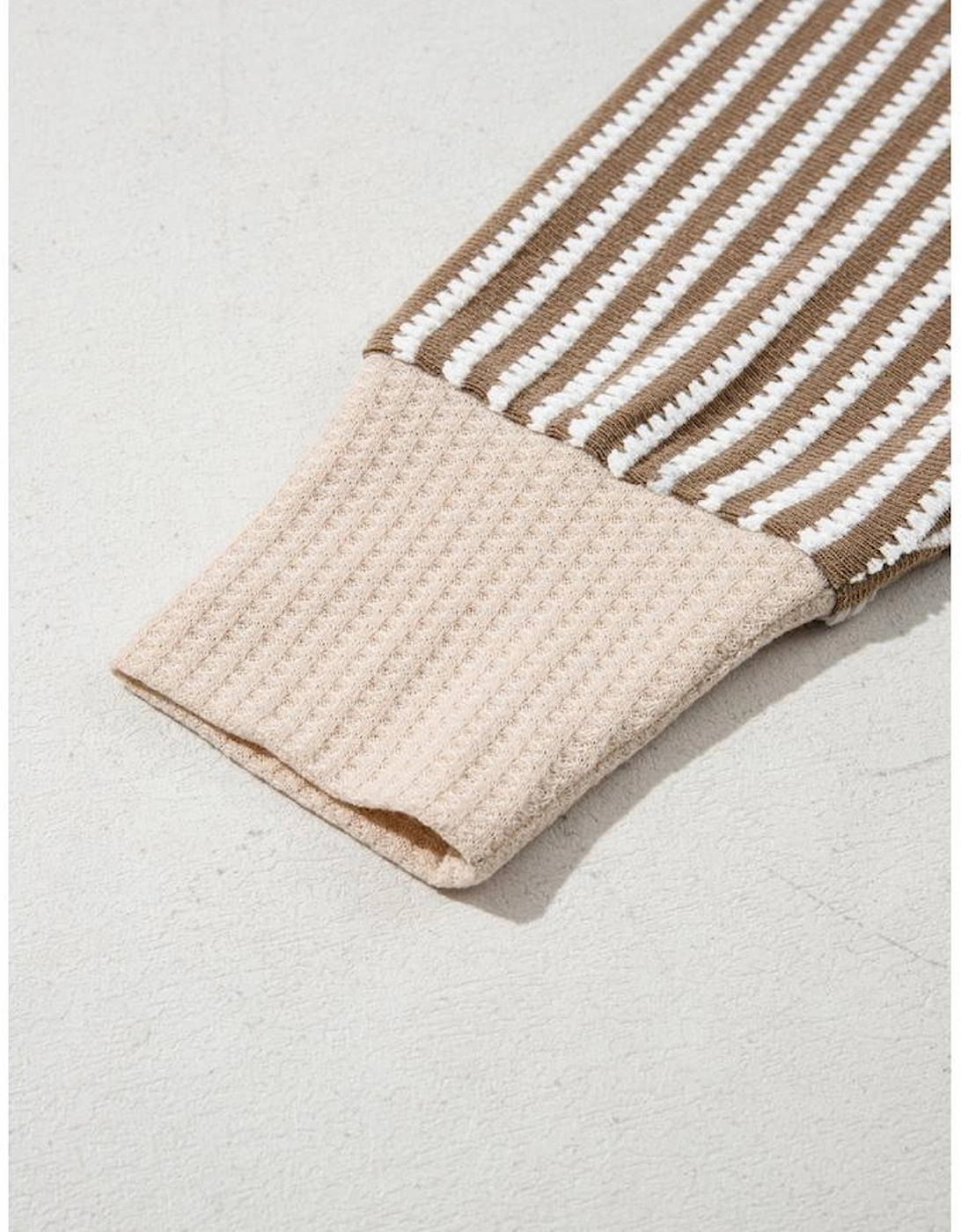 Khaki Stripe Textured Dolman Sleeve High Low Plus Size Top