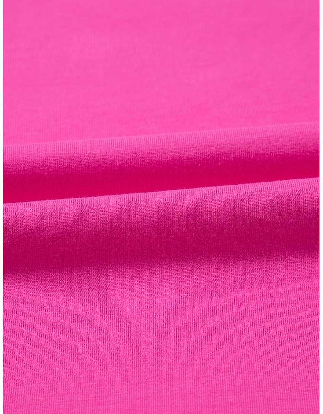 Strawberry Pink Casual Round Neck Bubble Sleeve T-shirt