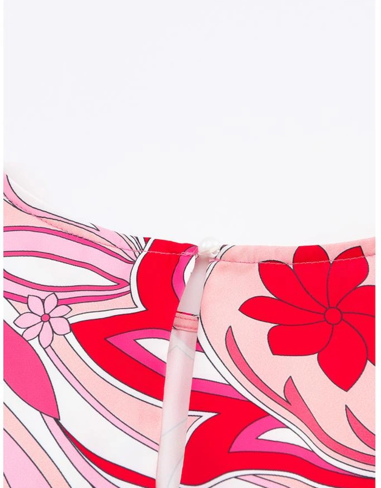 Paisley Printed Button Keyhole Back Belted Mini Dress