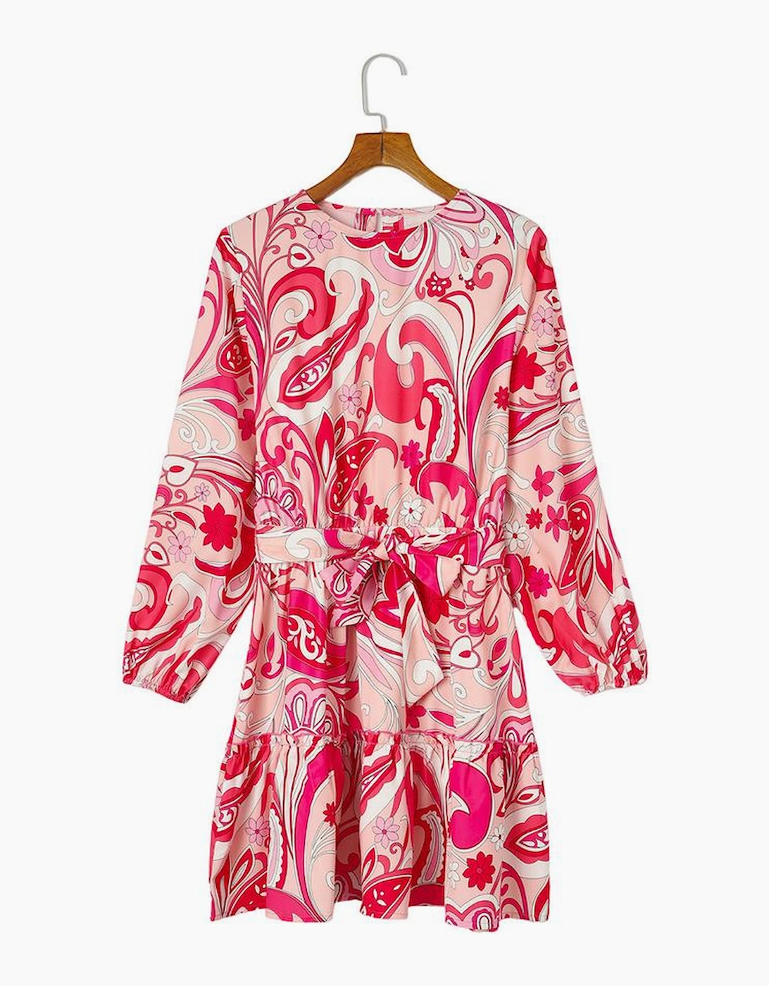 Paisley Printed Button Keyhole Back Belted Mini Dress