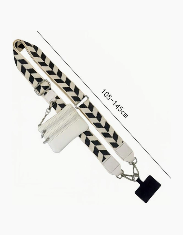 Black Geometric Printed Phone Strap And Detachable Zipped Pouch