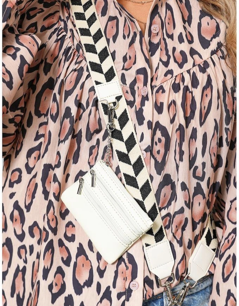 Black Geometric Printed Phone Strap And Detachable Zipped Pouch