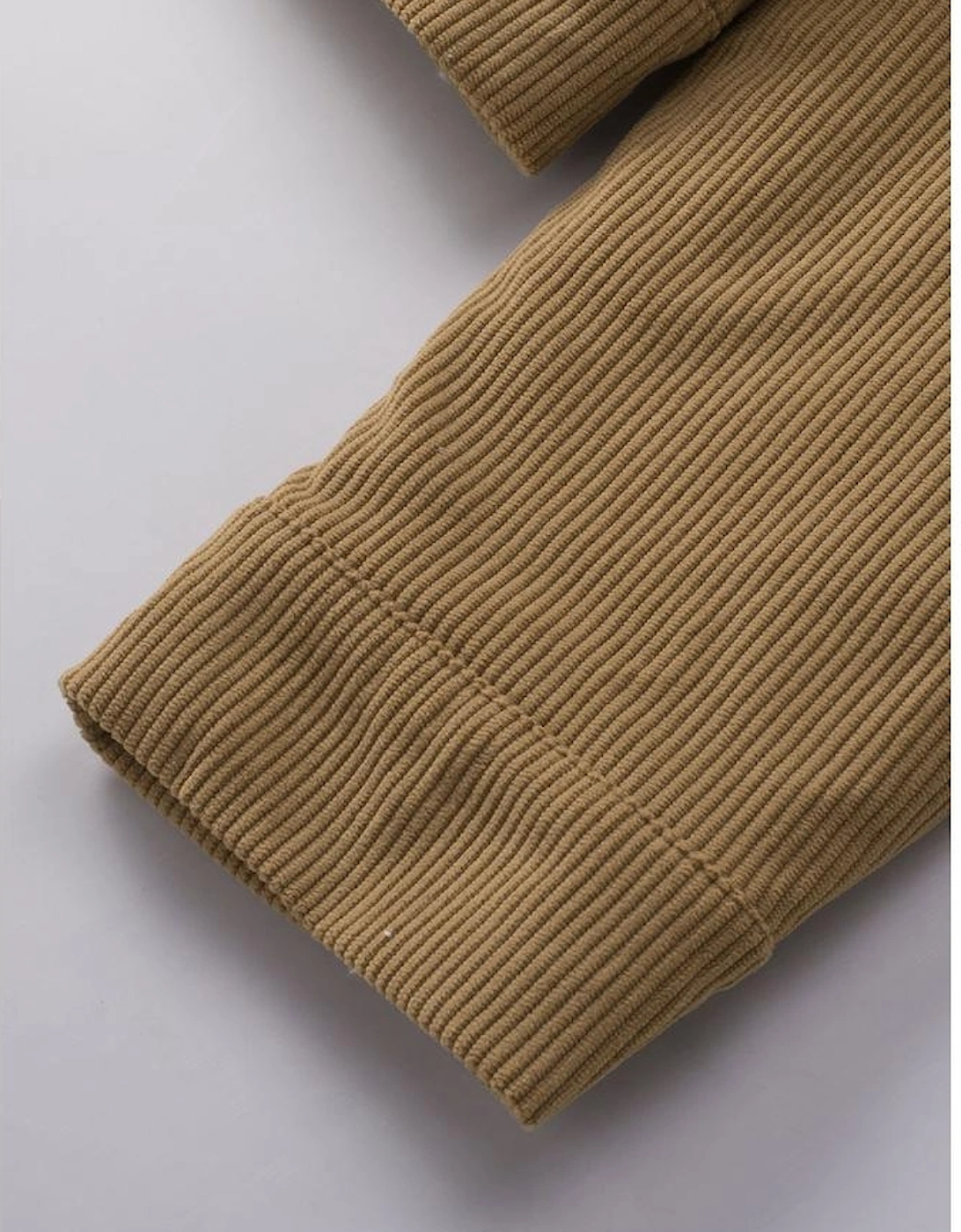 Khaki Corduroy Sherpa Snap Button Flap Jacket