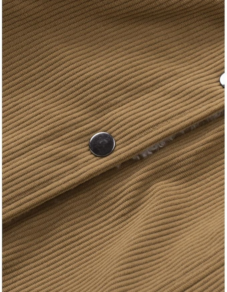 Khaki Corduroy Sherpa Snap Button Flap Jacket