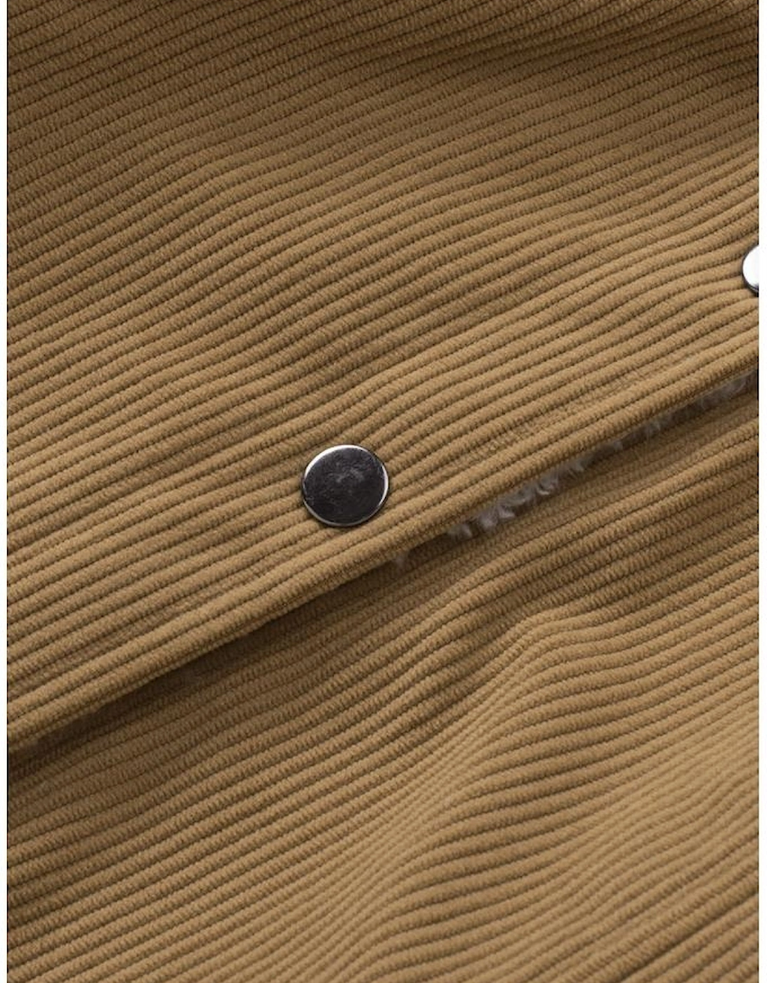 Khaki Corduroy Sherpa Snap Button Flap Jacket