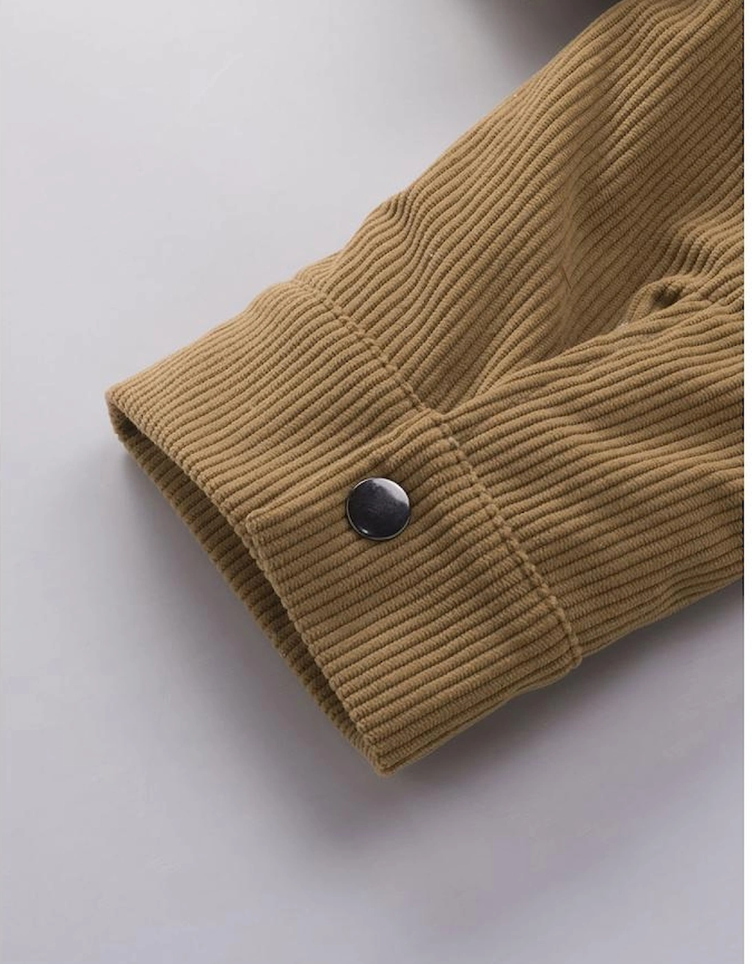 Khaki Corduroy Sherpa Snap Button Flap Jacket