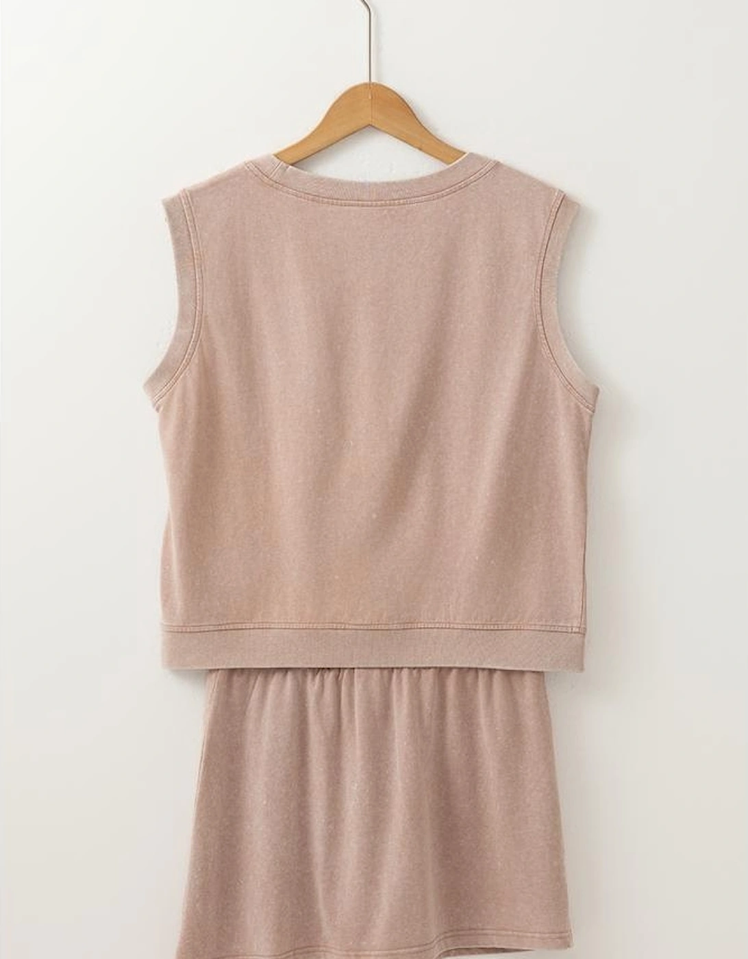 Smoke Gray 2 Pieces Mineral Wash Cotton Tank Top Lined Split Skirt Set