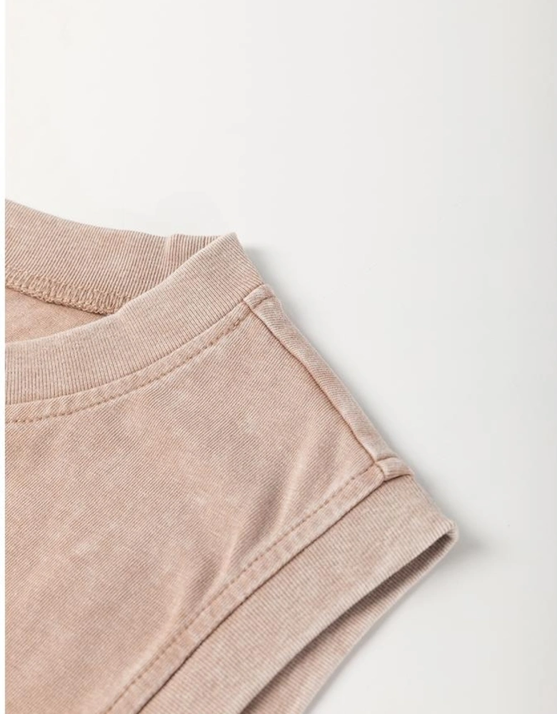 Smoke Gray 2 Pieces Mineral Wash Cotton Tank Top Lined Split Skirt Set