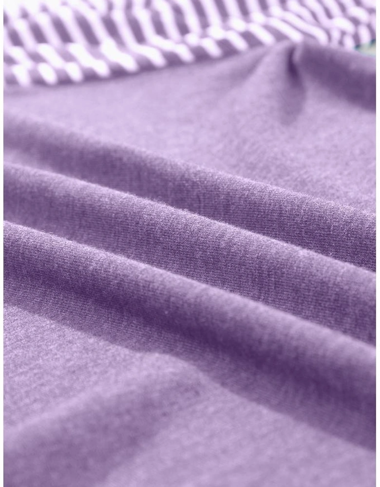 Tillandsia Purple Contrast Print Striped Raglan Long Sleeve Loose Top