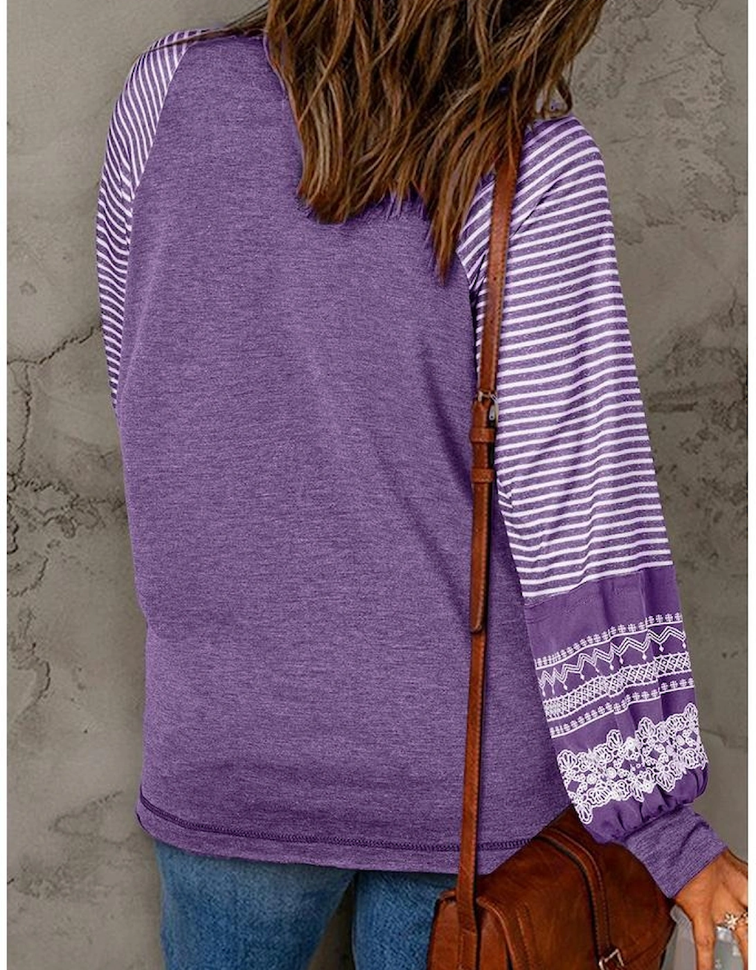 Tillandsia Purple Contrast Print Striped Raglan Long Sleeve Loose Top, 8 of 7