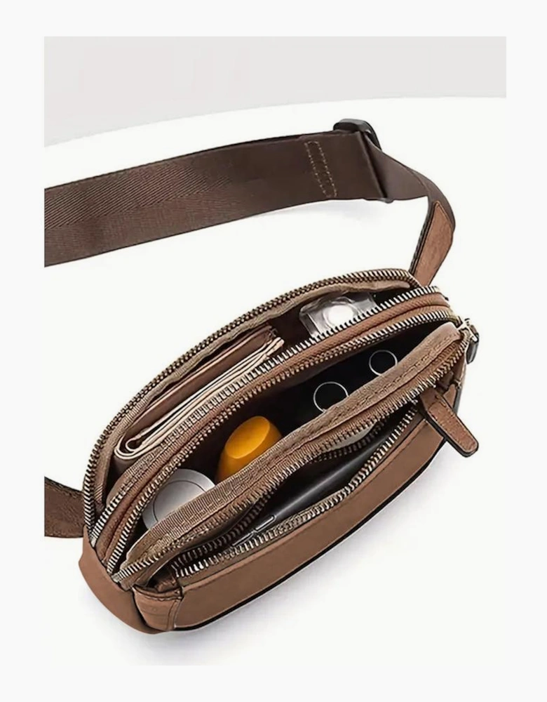 Azura Exchange Camel Minimalist Multi-zipped Crossbody Bag