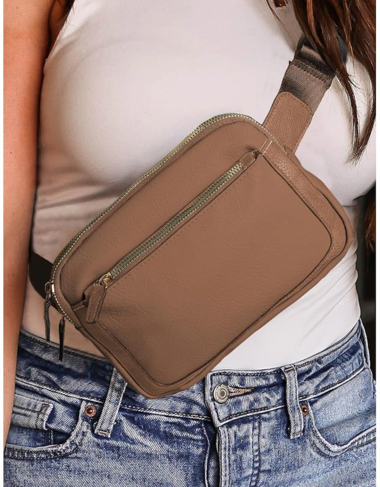 Azura Exchange Camel Minimalist Multi-zipped Crossbody Bag