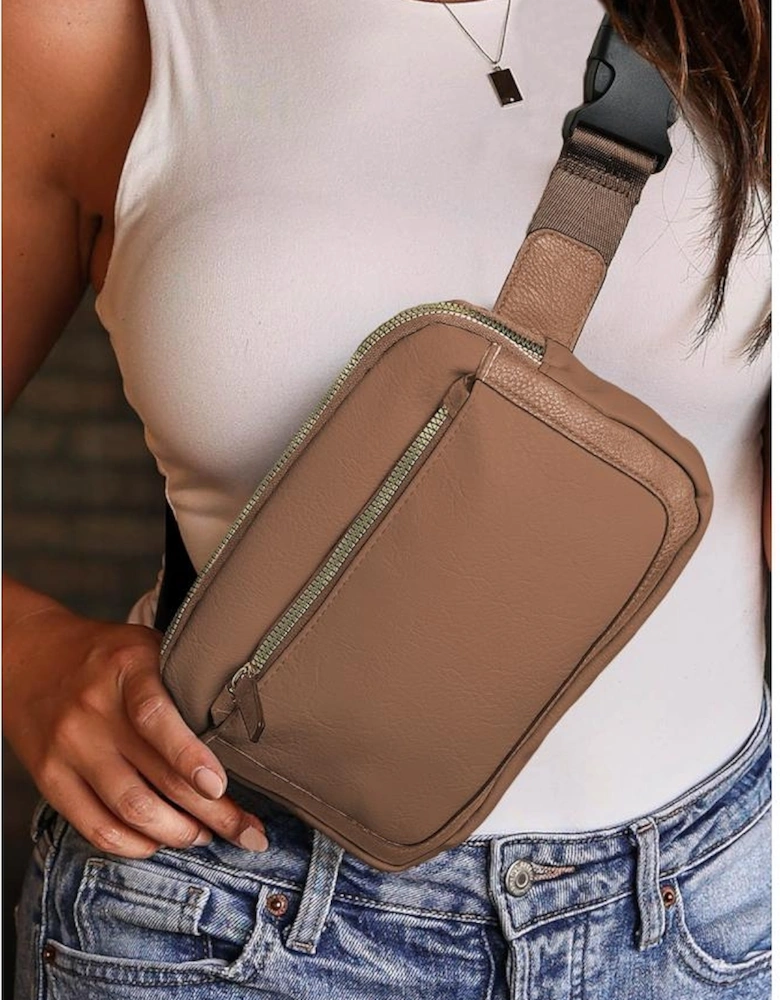 Azura Exchange Camel Minimalist Multi-zipped Crossbody Bag