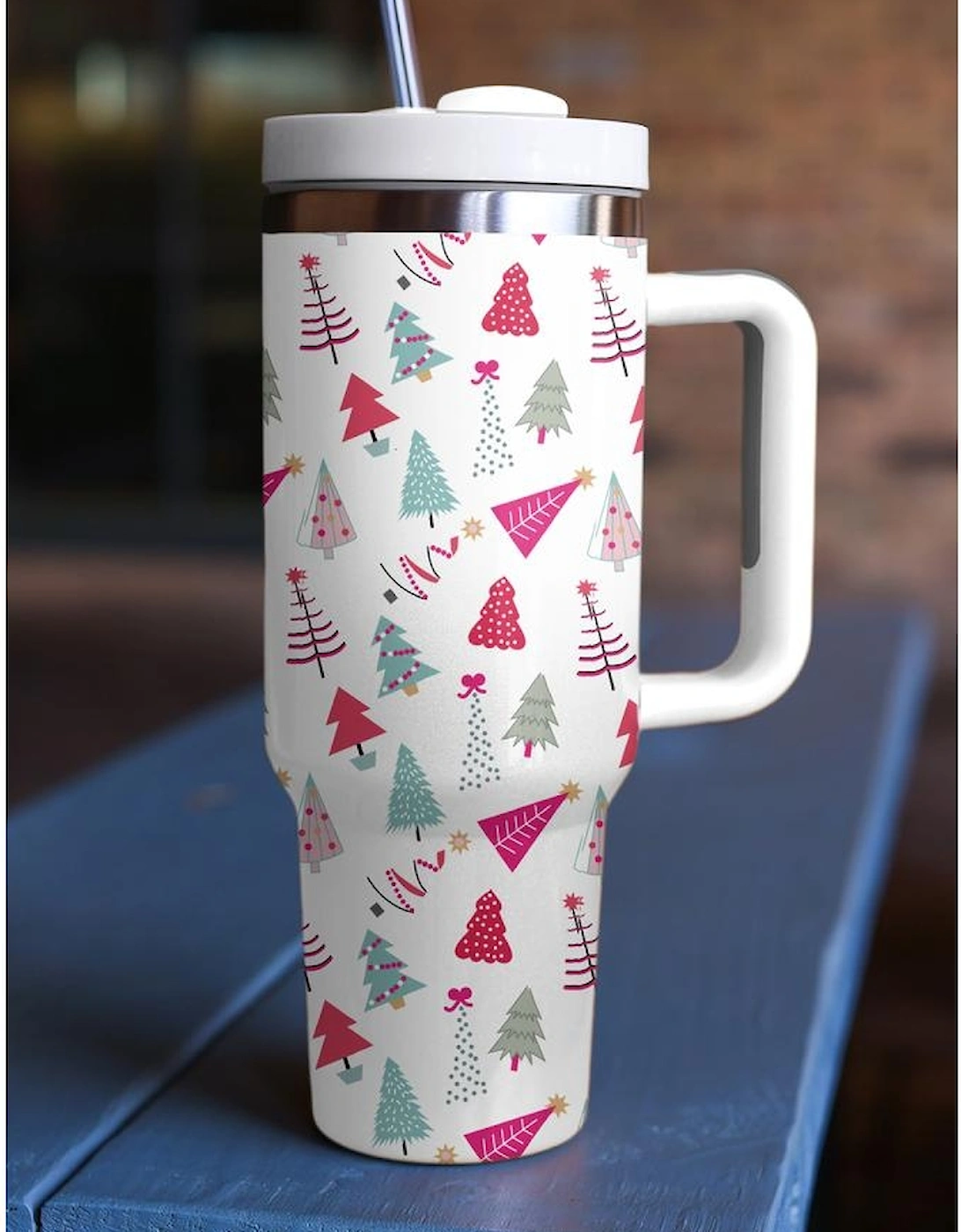 Azura Exchange White Cartoon Christmas Tree Printed Thermos Cup
