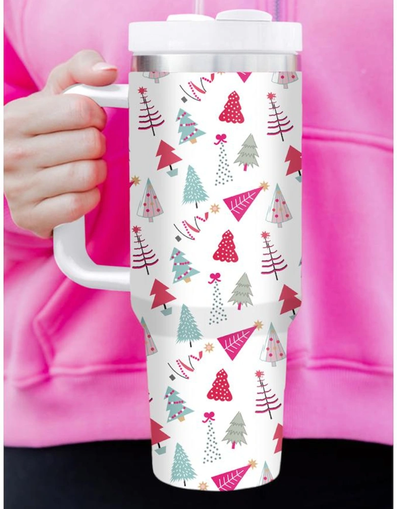 Azura Exchange White Cartoon Christmas Tree Printed Thermos Cup