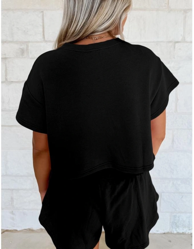 Black American Flag Inspired Bow Print Relaxed Tee and Skort 2pcs Outfit