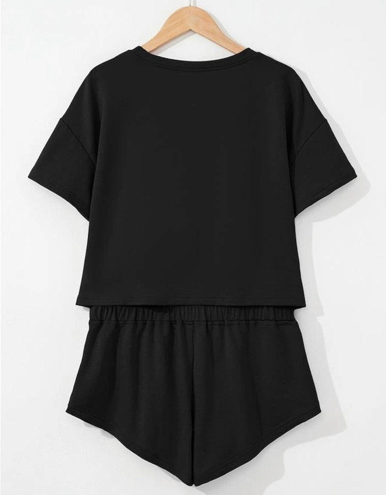 Black American Flag Inspired Bow Print Relaxed Tee and Skort 2pcs Outfit