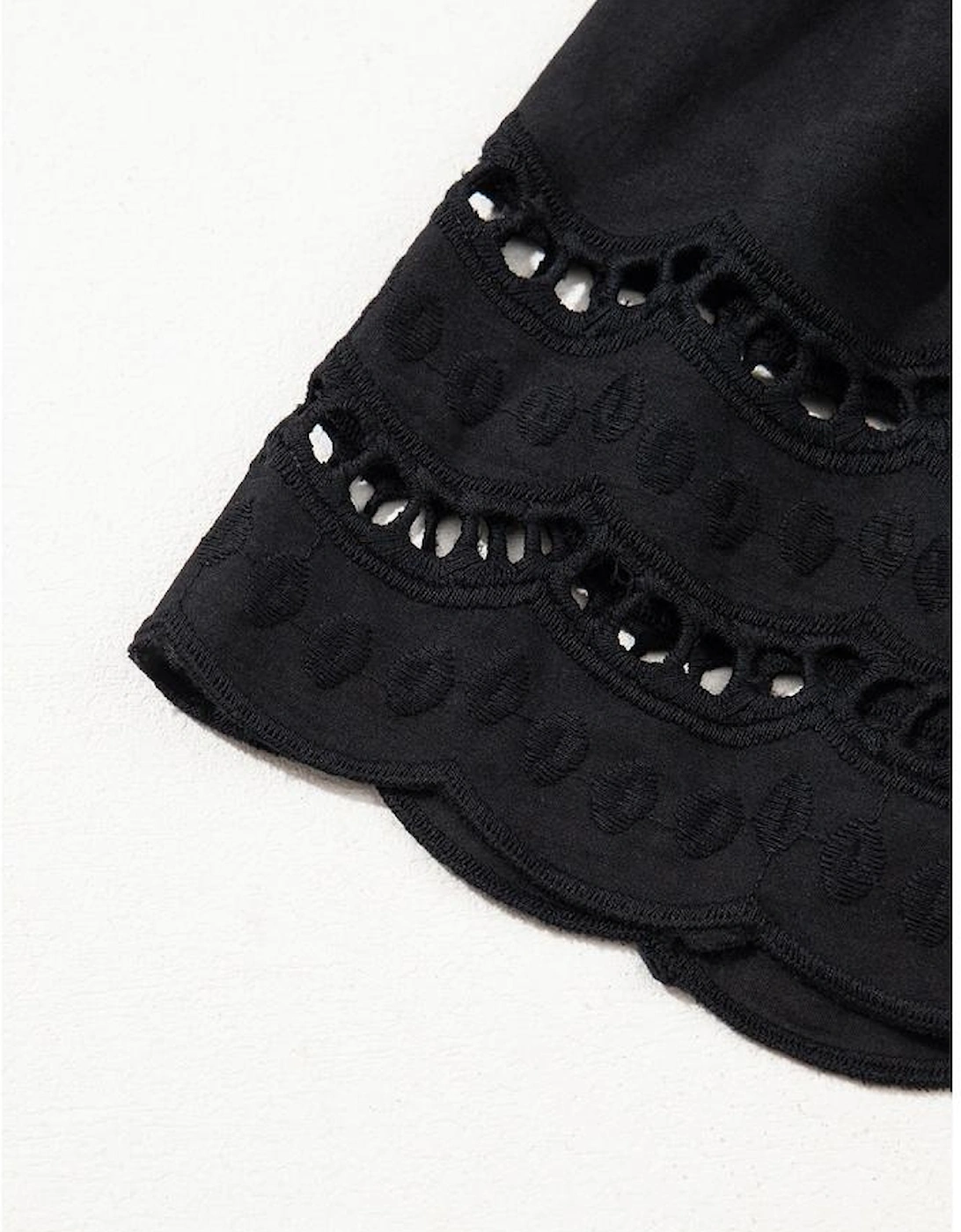 Black Hollow Out Embroidered Short Sleeve O Neck Top