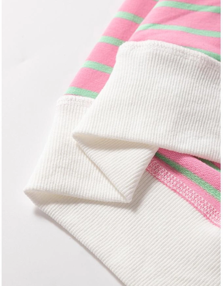 Sachet Pink Striped Crew Neck Cap Sleeve T Shirt
