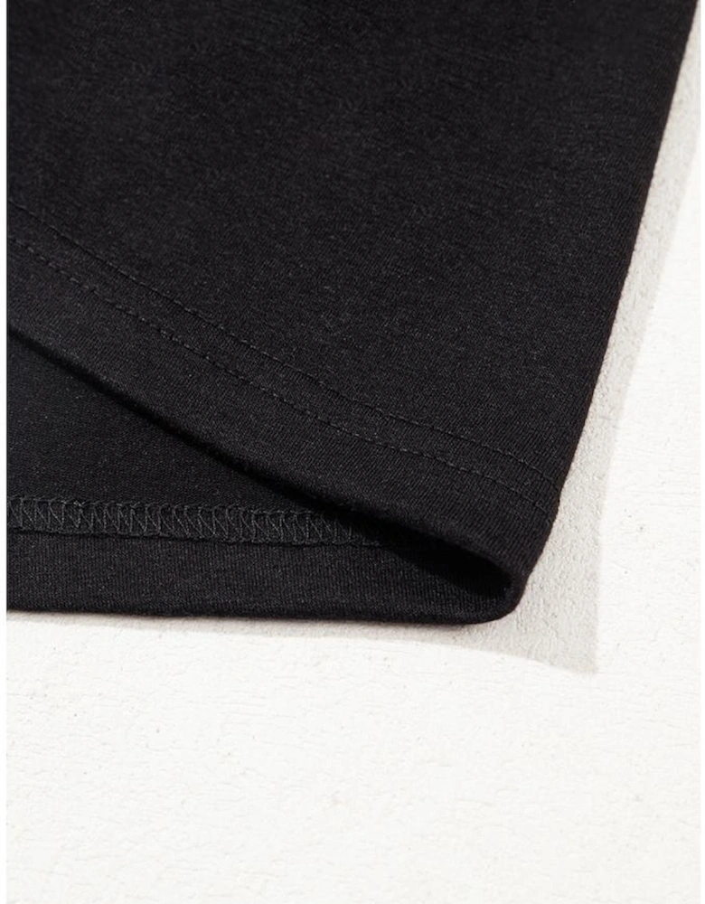 Black Hollow Out Embroidered Short Sleeve O Neck Top