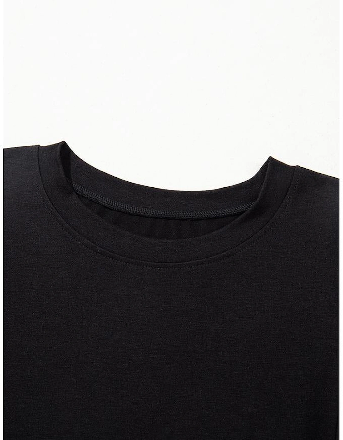 Black Hollow Out Embroidered Short Sleeve O Neck Top