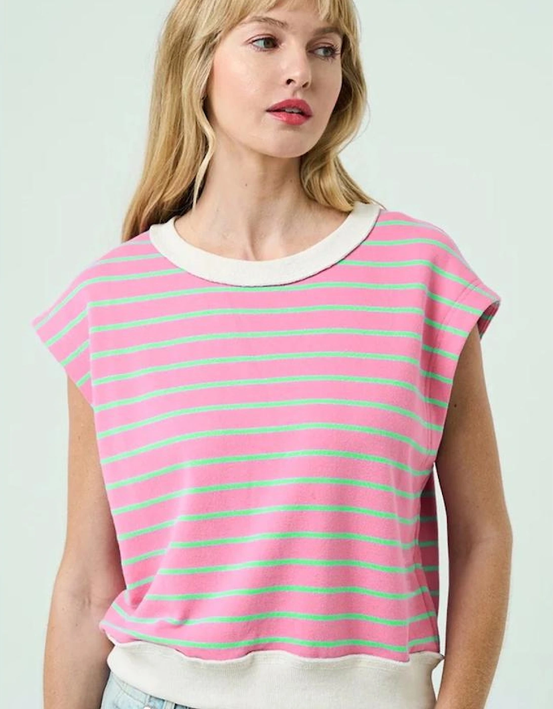 Sachet Pink Striped Crew Neck Cap Sleeve T Shirt, 12 of 11