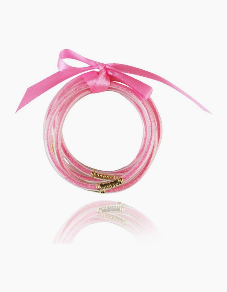 Pink 5pcs Glitter Jelly Bow Knot Ribbon Bracelet Set