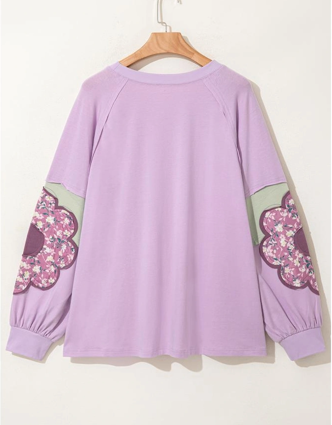 Phalaenopsis Flower Patch Colorblock Plus Size Pullover Top