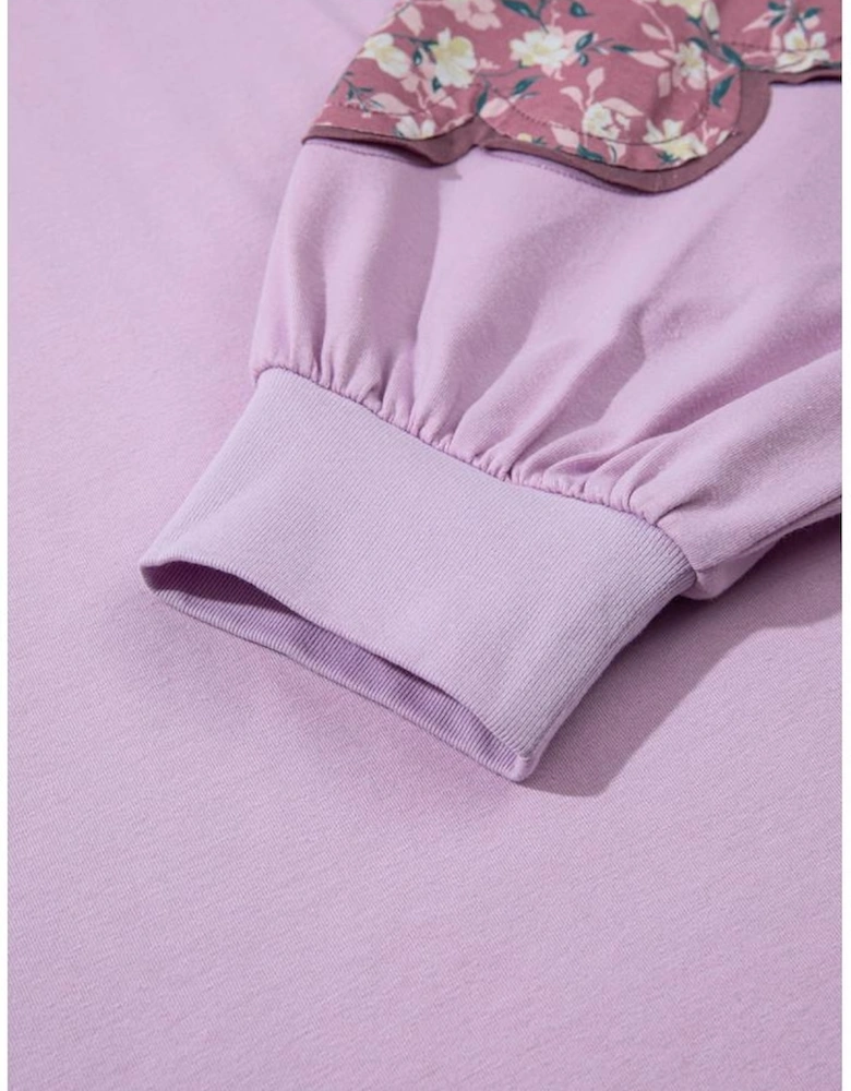 Phalaenopsis Flower Patch Colorblock Plus Size Pullover Top