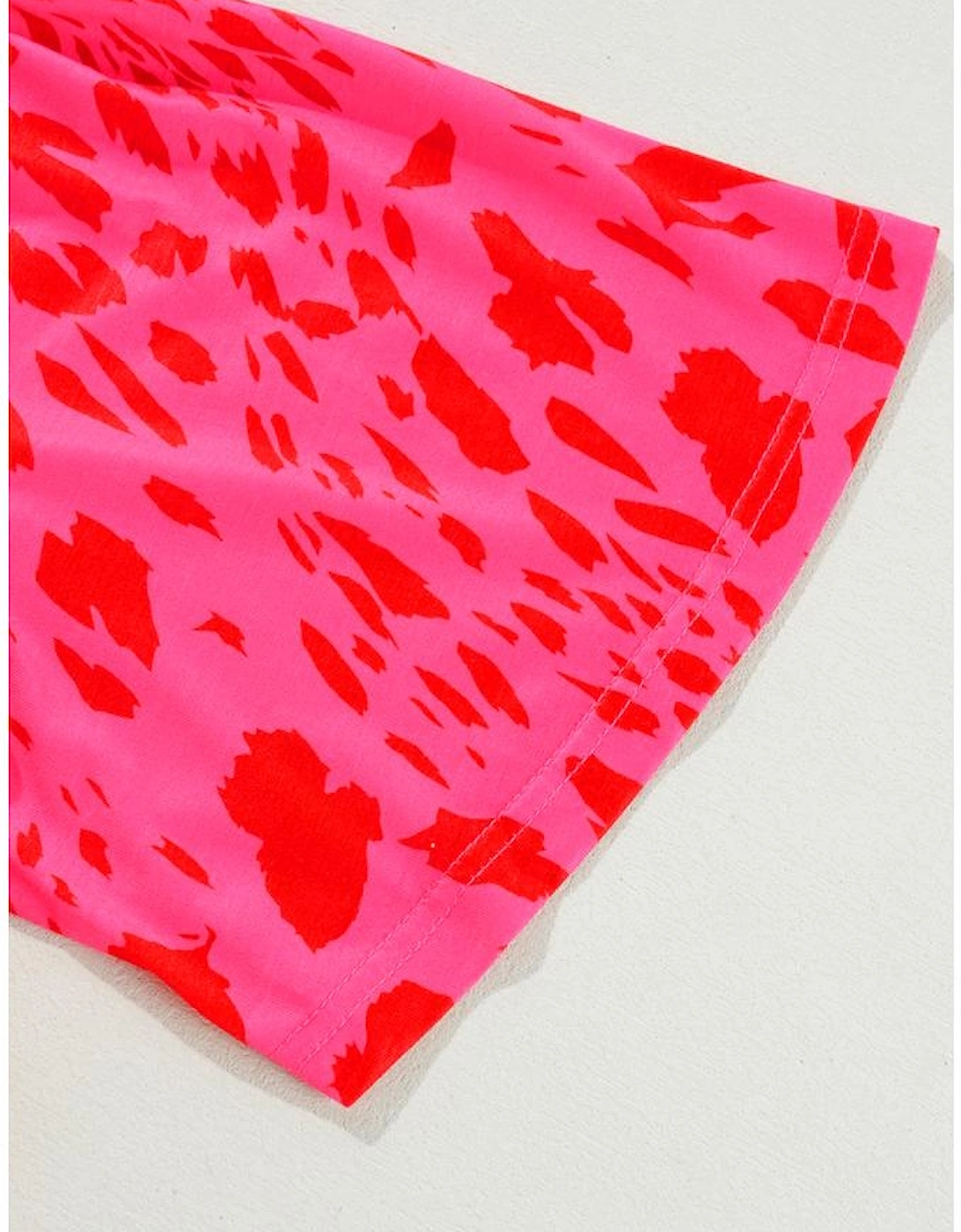 Rose Leopard Frilly V Neck Short Sleeve Blouse