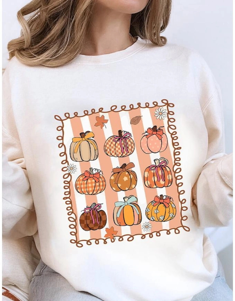 White Fall Bow Pumpkin PNG Sublimation Graphic Sweatshirt