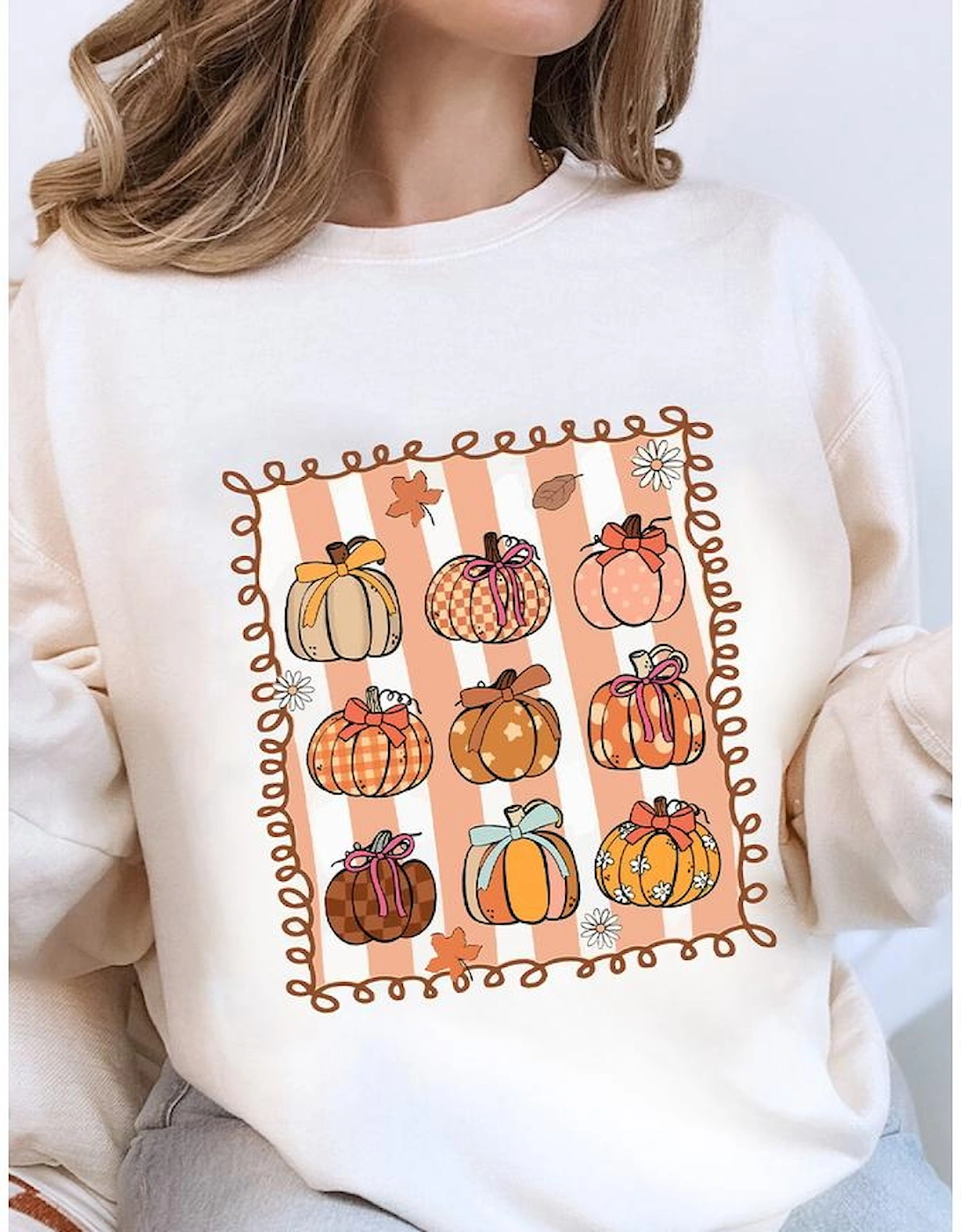 White Fall Bow Pumpkin PNG Sublimation Graphic Sweatshirt